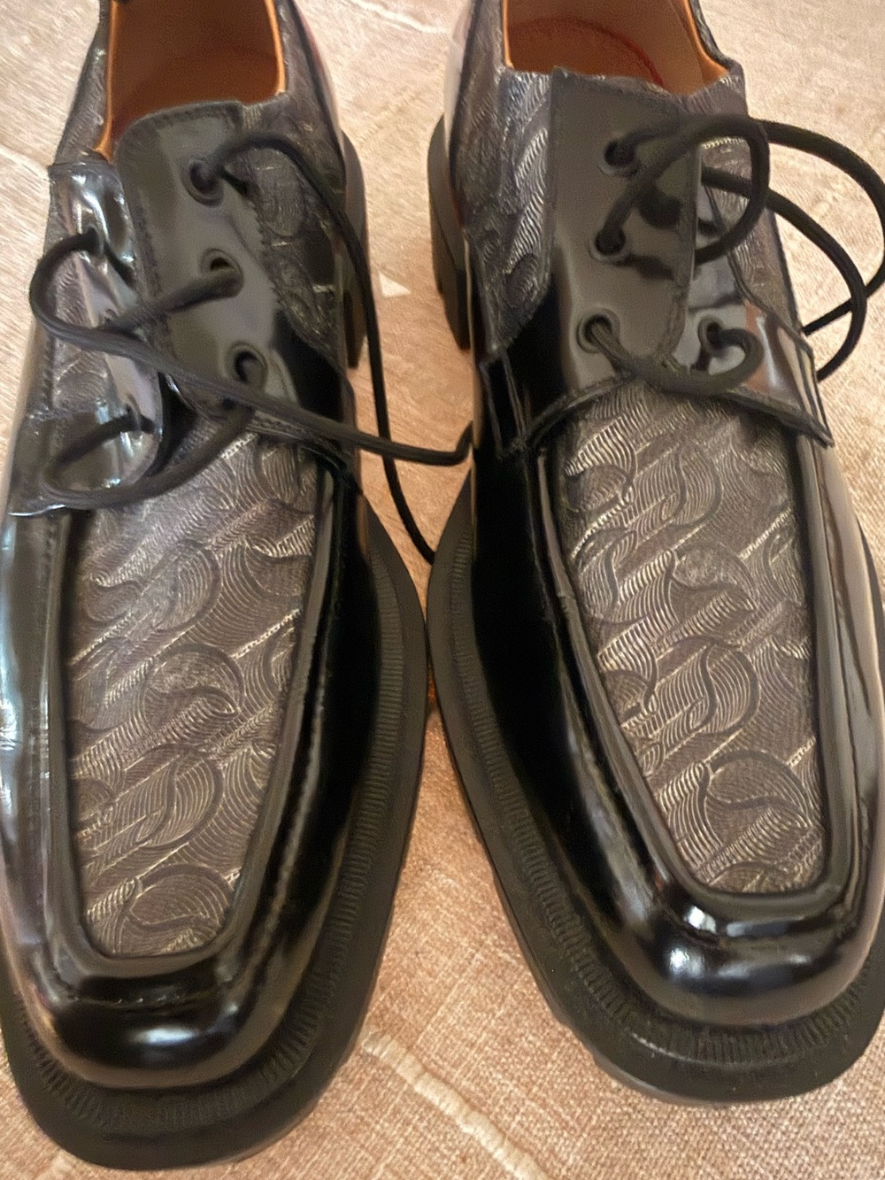 Christian Louboutin Black Patent Lug Sole Derby Shoes
